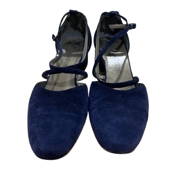 Vintage Yves Saint Laurent Cross Strap Navy Blue Suede Block Heel … - Picture 2 of 8